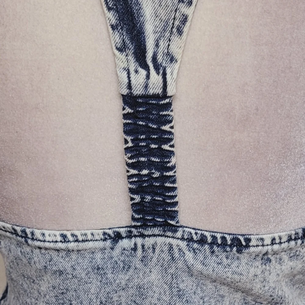 80s Vintage Amy Too Byer California Acid Wash Cotton Lace-up Mini Skater Dress S - Picture 13 of 16